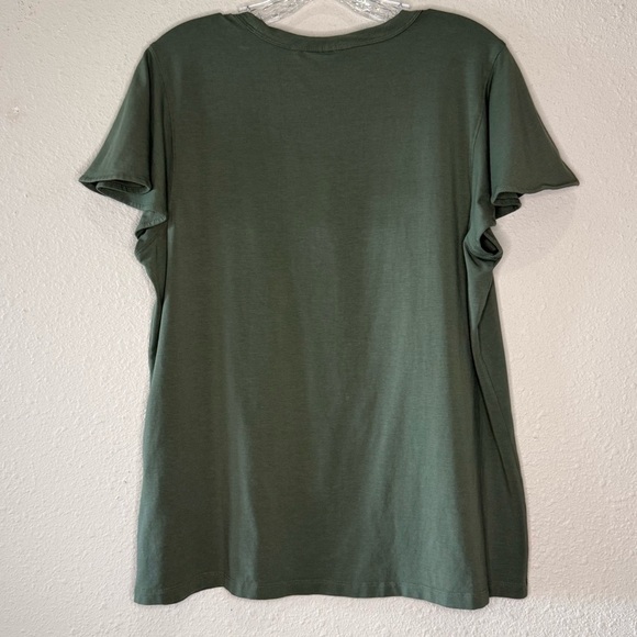 Chico’s Flutter Sleeve V-neck Top Ruched Olive Green Women’s Size 12 (Chico’s 2) - Picture 3 of 10